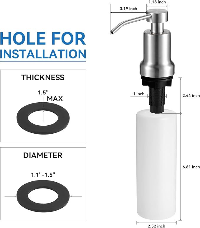 Yofidra Soap Dispenser for Kitchen Sink and Bathroom Countertop: Built in Foaming Sink Soap Dispenser Pump, Stainless Steel Foam Soap Pump with 17oz Under Counter Bottle