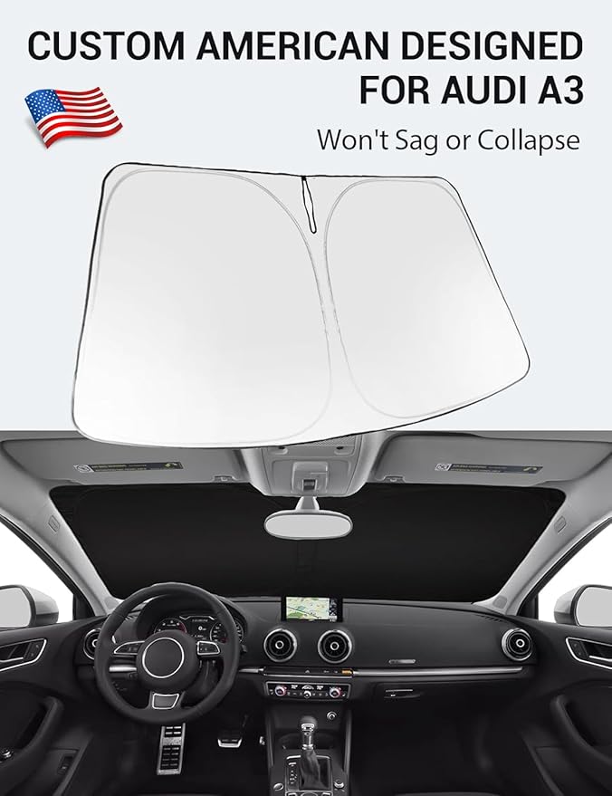 Proadsy Windshield Sun Shade for Audi A3 2014-2020 Foldable Front Sunshade Protector Sun Visor Blocks UV Rays Keep Car Cooler