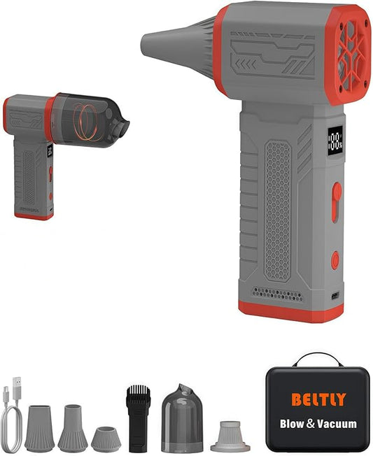 Compressed Air Duster, 130K RPM Powerful Cordless Mini Blower with Display, 10-Gear Adjustable Car Vacuum with Fast Charging, Rechargeable Handheld Vacuum for Home, Outdoor and Car (Gray, 2-in-1)