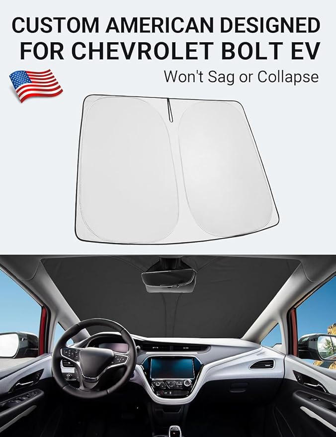 Proadsy 2025 Upgrade Windshield Sun Shade Custom Fit Chevy Bolt 2017-2024 2025 (NOT for Chevy Bolt EUV) 4-Layer Foldable Front Sunshade Protector Sun Visor Blocks UV Rays Keep Car Cooler