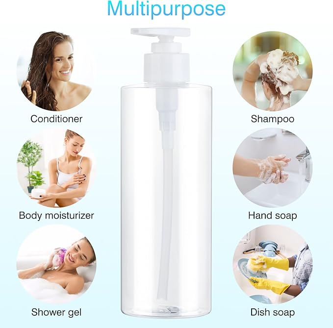 Plastic Pump Bottle Dispenser, BPA-Free Clear Refillable Empty Containers,2 Pack Portable Hand Pump Bottles Dispenser for Lotion Shampoo Conditioner