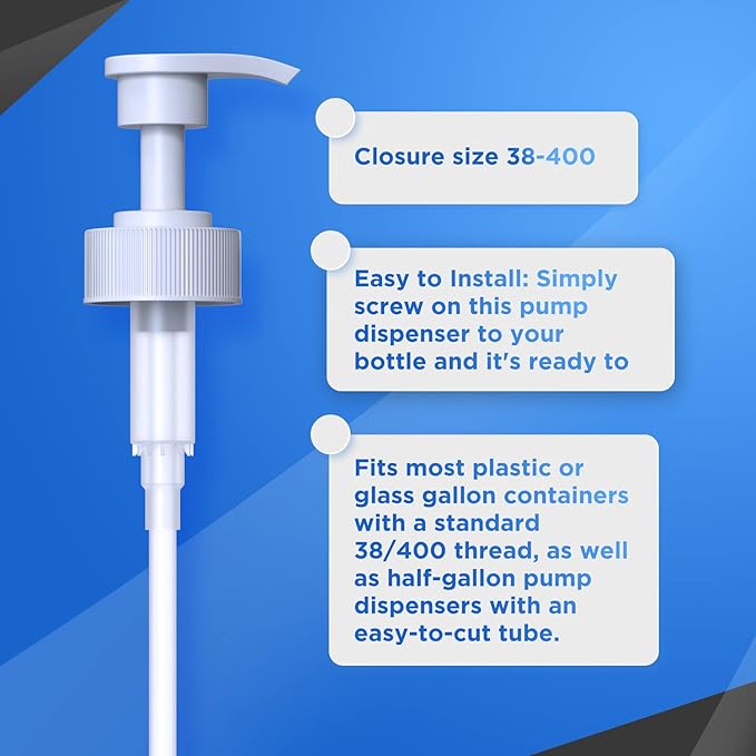 Gallon Pump Dispenser for Glass Jugs or Plastic Bottles - Compatible with Listerine Pump 1-1.5L Bottle Heavy-Duty Commercial Grade for Syrup, Soap, Condiments, Detergent - Pack of 6 White Pumps