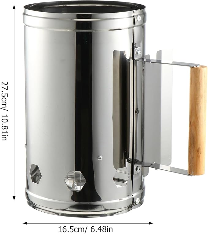 Outdoor Charcoal Chimney Starter Bucket with Wood Handle Heat Shield Quick BBQ Grill Fire Starter for Camping Tailgate Patio Cooking Suitable for Charcoal BBQ and Garden Grilling