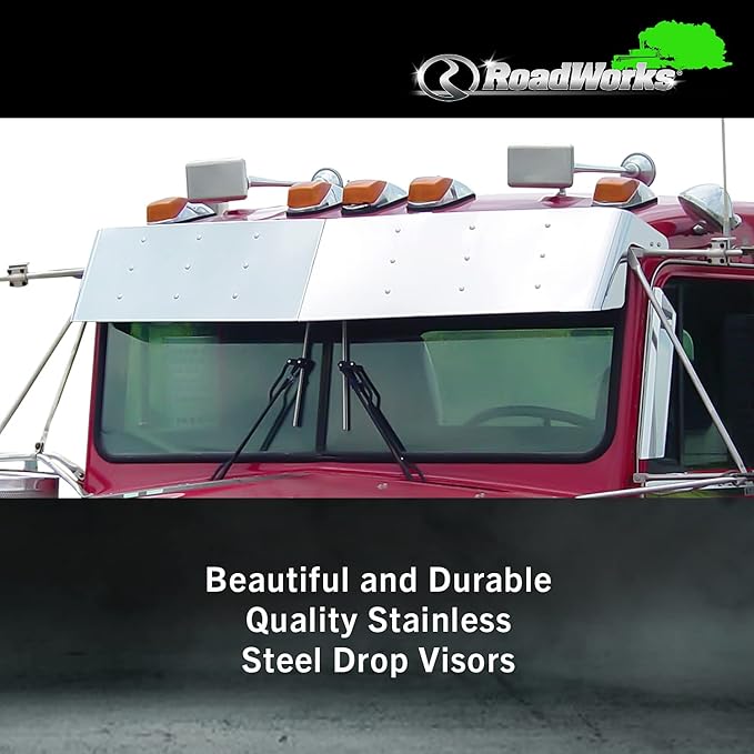 RoadWorks | Stainless Steel 12" Drop Visor for 1985-1998 Kenworth with Flat Windshield | 45010