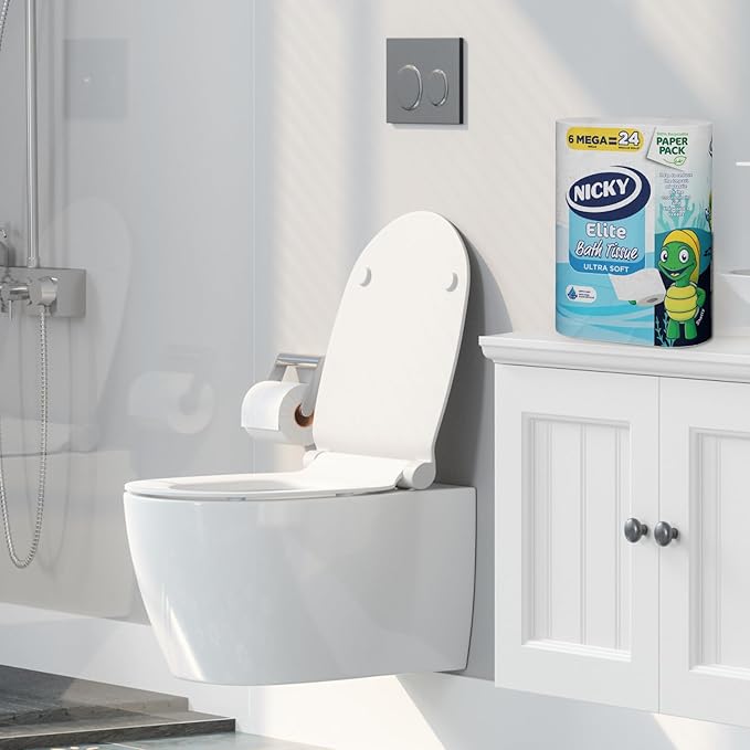 Nicky Elite Toilet Paper with Recyclable Paper Packaging, 36 Ultra Soft Mega Rolls = 144 regular rolls