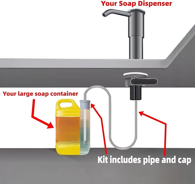 Dish Soap Dispenser for Kitchen Sink, Countertop Sink Soap Dispenser Water Pump with No-Spill Extension Tube Kit Design for Kitchen Bathroom, No Need to Fill Little Bottle Again (Black)