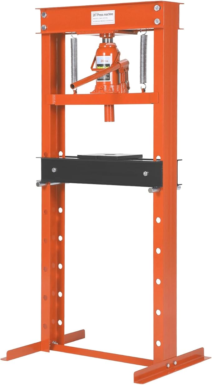 Hydraulic Press 20 Ton Hydraulic Shop Press H-Frame Garage Floor Adjustable Shop Press with 2 Plates Adjustable Working Table Height, Orange