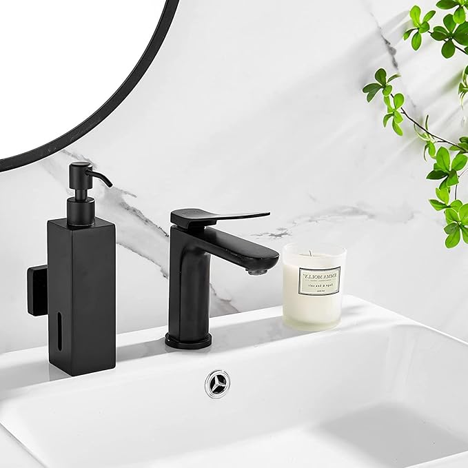 Soap Dispenser Stainless Steel Wall Mounted with Pump Drill-Free Rustproof Shower Soap Dispenser for Kitchen Bathroom Black Square