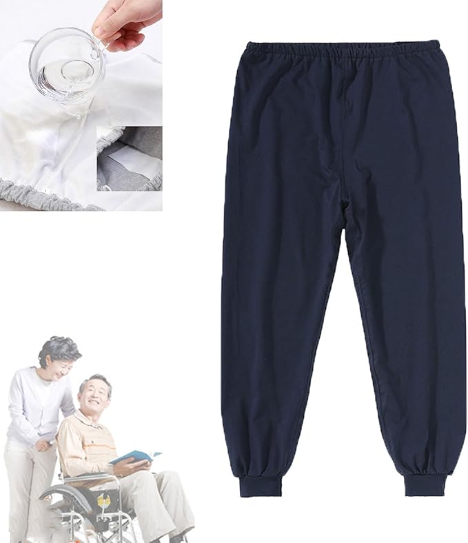 TPU Incontinence Pants,Washable Elastic Adjustable Patient Care Trousers,Adult Incontinence Leak-Proof Pants,Ideal for Bedridden Patients, Elderly, Mobility Impaired(Blue,L)