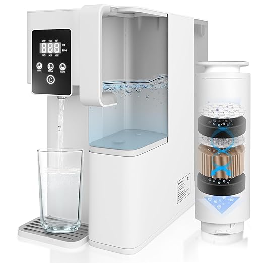 Reverse Osmosis System Countertop, Portable 5 in 1 RO Water Filtration System, 3:1 Pure to Drain Ratio Purifier, TDS & Filter Monitor, Water Filter for Home, Office, RV White