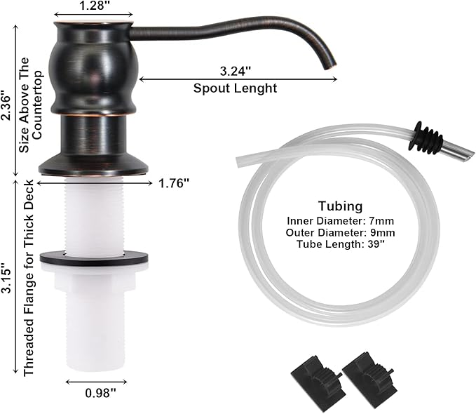 SAMODRA Soap Dispenser for Kitchen Sink, Brass Pump Head Oil-Rubbed Bronze Finish Built in Design with 39” Extension Tube Directly to Soap Bottle, No More Messy Refills(No Bottle)