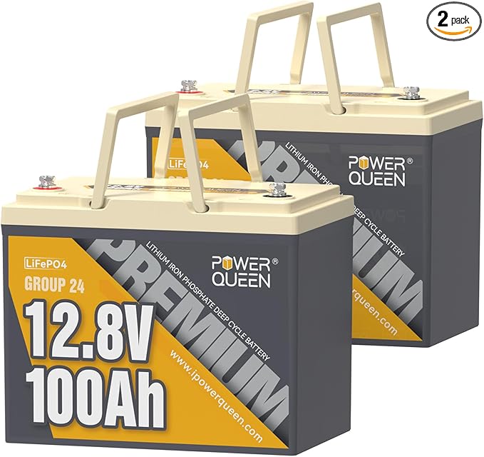 Power Queen 2PACK 12V 100Ah Group 24 LiFePO4 Battery, 1280Wh Lithium Battery with 100A BMS,Grade A Battery Cell, Perfect for Trailer RV, Marine, Solar Power System