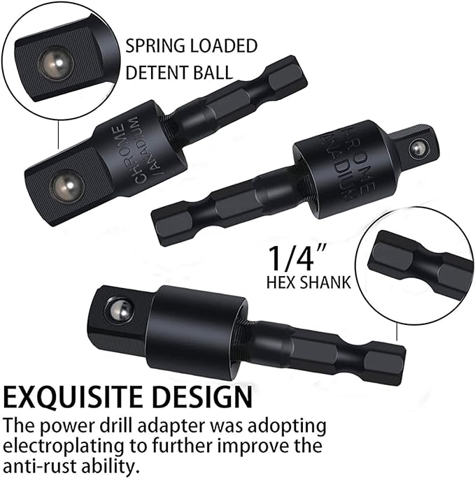 Right Angle Drill Adaptor,4-in-1 Impact Drill Bit Extension,360° Rotatable 1/4 3/8 1/2" Impact Grade Socket Adapter Set,105 Degree Angle Screwdriver Drill Bit for Household Workplace Industry