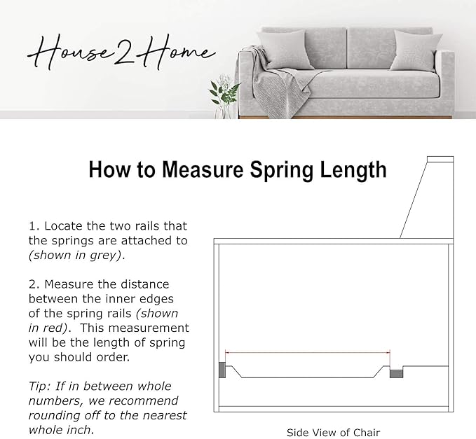 House2Home 31" Couch Spring Repair Kit to Fix Sofa Support for Sagging Cushions - Includes 2pk of Springs, Upholstery Spring Clips, Seat Spring Stay Wire, Screws, and Installation Instructions