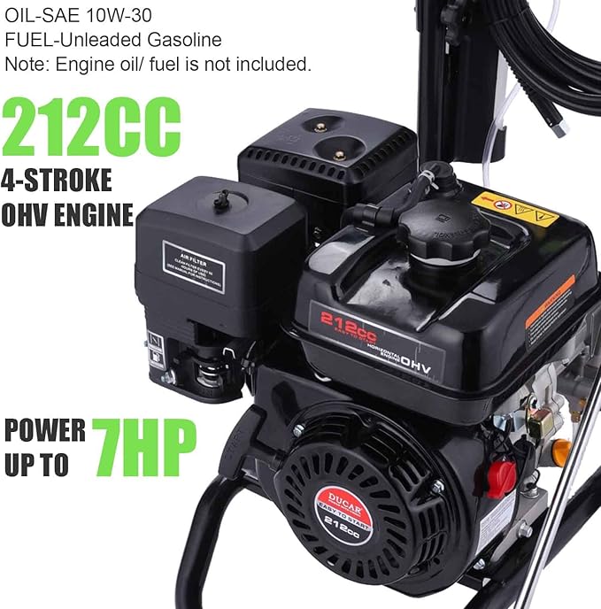 4200PSI Gas Pressure Washer, 2.8GPM Commercial Power Washer Gas Powered, 212cc 7.0 HP Engine, Includes 0.7L Soap Tank,5 QC Nozzles,25’ Hose,Car Wash Machine/Car/Driveway, EPA/CARB/ETLCompliant (Black)