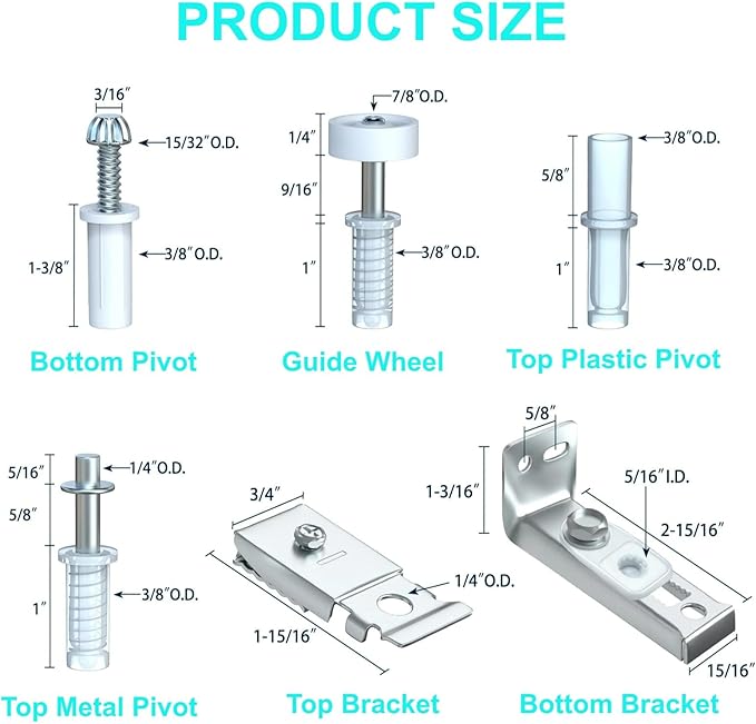 2 Pack Bifold Door Hardware Repair Kit - Ideal Replacement Parts for Bi - fold & Sliding Closet Doors, Includes Top & Bottom Brackets, Pivots & Guides Wheel for Folding Pocket & Accordion Doors