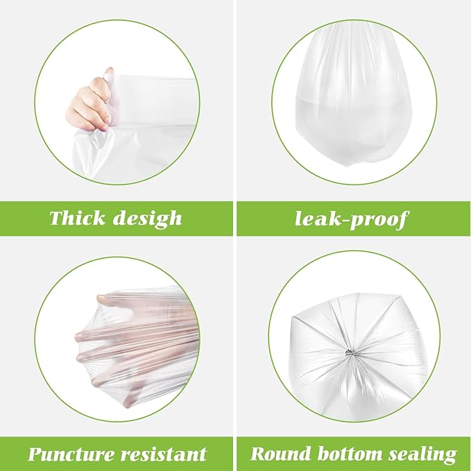8 Gallon 330 Counts Strong Trash Bags Garbage Bags by Teivio, Bathroom Trash Can Bin Liners, Plastic Bags for home office kitchen, Clear