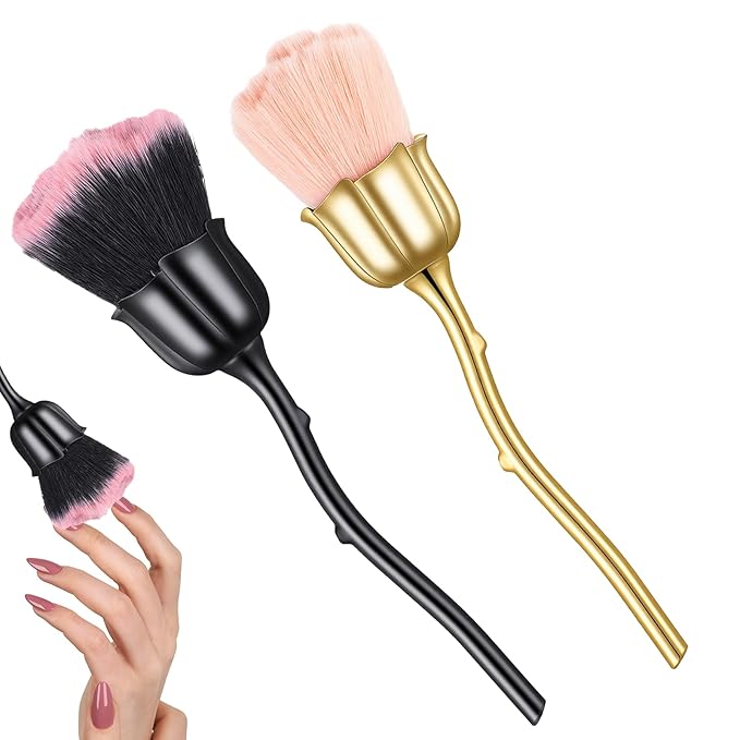 2 PCS Nail Dust Brush, Rose Shape Nail & Makeup Brush Nail Art Dust Powder Remover Cleaner Brushes for Nails Trimming Cleaning Makeup Brushes Tools