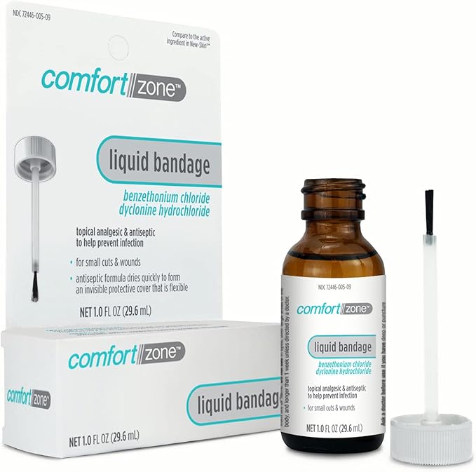 Liquid Bandage for Skin, Topical Analgesic and Antiseptic, Protective Skin Barrier for Small Cuts and Wounds, Easy To Apply Liquid Bandage for Cracked Fingers & Other Affected Areas, 1 Ounce (3 Pack)