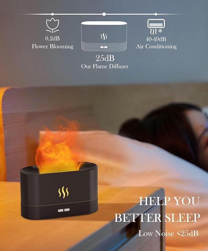 Essential Oil Diffuser Humidifer with Flame Light Effect, 180ml Air Diffuser for Essential Oils, Humidifiers for Bedroom with 2 Brightness, Auto-Off Function(White)