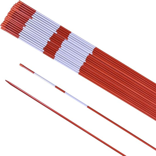 50Pcs Driveway Markers,4Ft Driveway Reflective Poles, Orange Fiberglass Snow Stakes with Reflective Tape for Easy Visibility at Night for Parking Lots