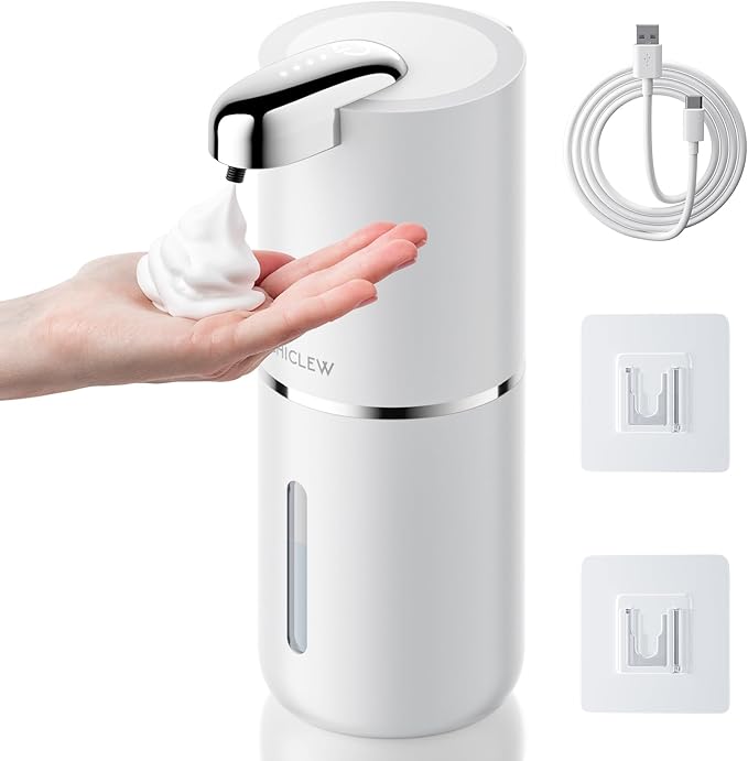 Automatic Foam Soap Dispenser 400ML, Rechargeable Liquid Hand Soap Dispensers Touchless with 4 Adjustable Levels, Motion Sensor Waterproof Wall Mount Foaming Soap Dispenser for Bathroom