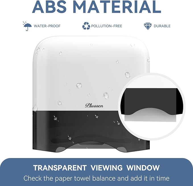 Commercial Paper Towel Dispenser Wall Mount Adhesive 250+ Multifold Trifold c-Fold Folded Hand Towel Dispenser for Bathroom 12" L x 3.8" W x 11.9" H