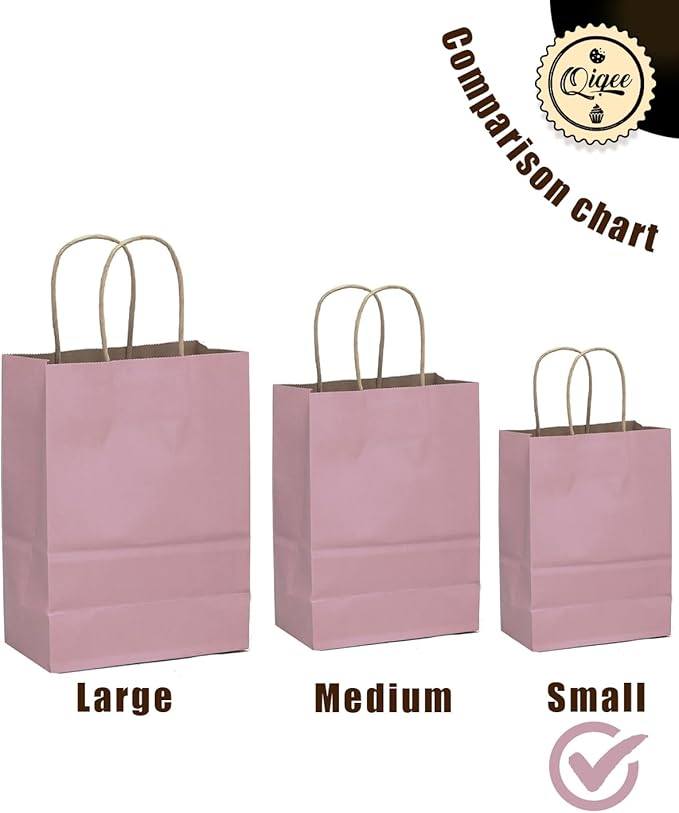 qiqee 32-Packs Light Pink Paper Gift Bags with Handles Bulk 8.26"×6"×3.15" Small Size Gift Bags Multiple Uses（Small Size）