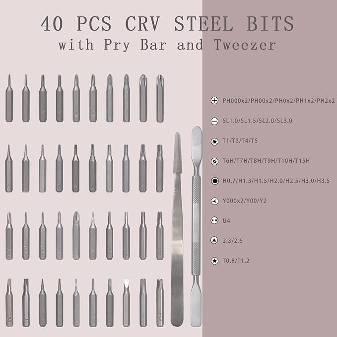 44 in 1 Small Precision Screwdriver Set 40-Bits with Torx, Pentalobe, Phillips, Magnetic Mini Repair Tool Kit for Electronics, Laptop, Macbook, Phone, Eyeglasses, Watch, PS5, Ring Doorbell