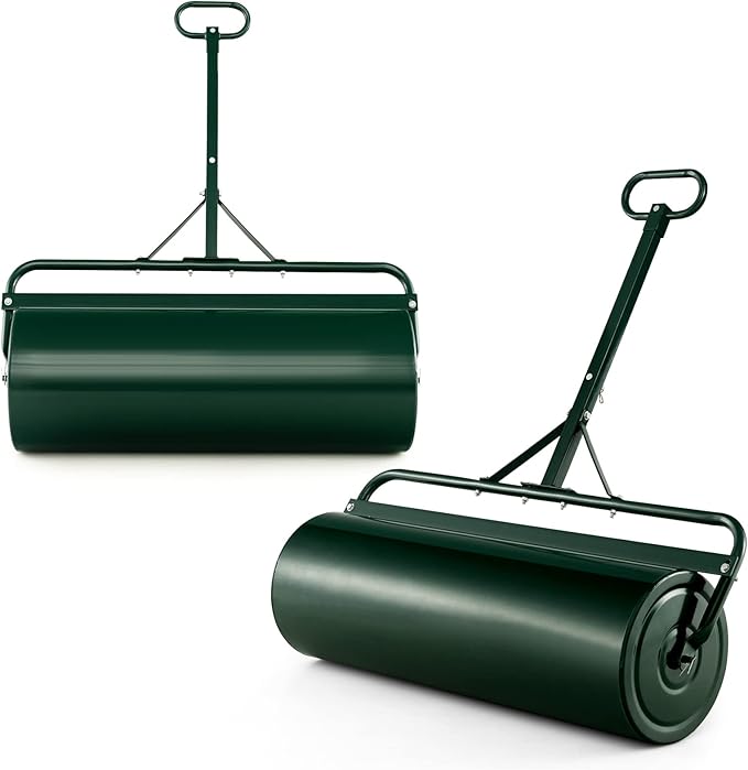 Goplus Lawn Roller, Push/Tow-Behind Lawn Roller, 30 Gallon/113L Water Sand Filled Sod Roller Drum Roller with Detachable Gripping Handle, Yard Roller Pull Behind a Tractor for Garden Yard Park Farm