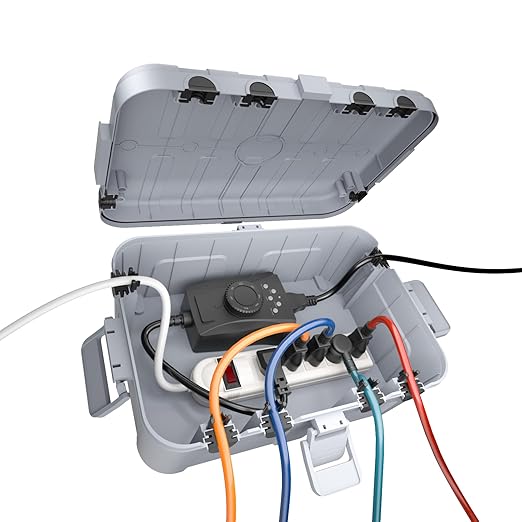 Flemoon Outdoor Electrical Box Waterproof, IP54 Waterproof Extension Cord Cover, Protect Outlet, Plug, Socket, Timer, Power Strip, Holiday Light, Large Weatherproof Connection Box, Light Grey