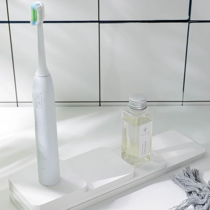 Set of 2 Water Absorbent Stone Trays, Kitchen/Bathroom Soap Dish, Instant Dry Sink Organizers Used for Hand Soap & Plants & Toiletries in The Modern Home