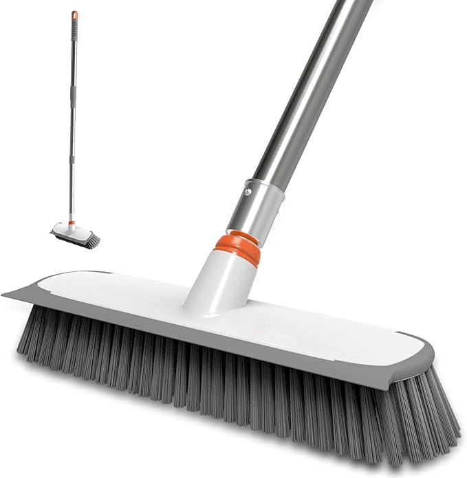 BITOPE 55" Deck Brush Long Handle Scrub Brush with Stiff Bristle 2 in 1 Heavy Duty Floor Scrubber Brush for Cleaning Floor Garage Bathroom Kitchen Wall Patio Concrete Balcony