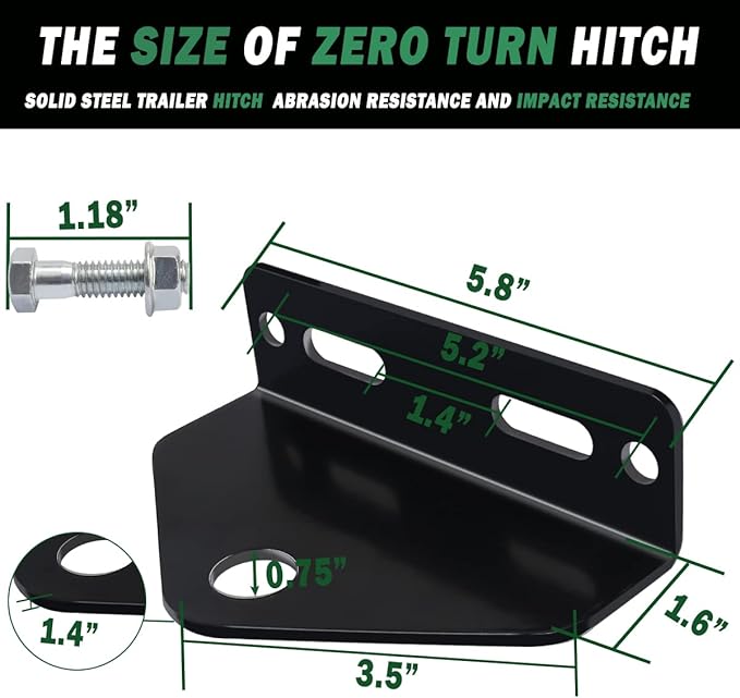 Universal Trailer Hitch for Zero Turn Mower - 3/4 inch Hole Trailer Hitch Mount - 3/16 Inch Thick and Heavy Duty Steel with Installation Hardware (2PCS, Black)
