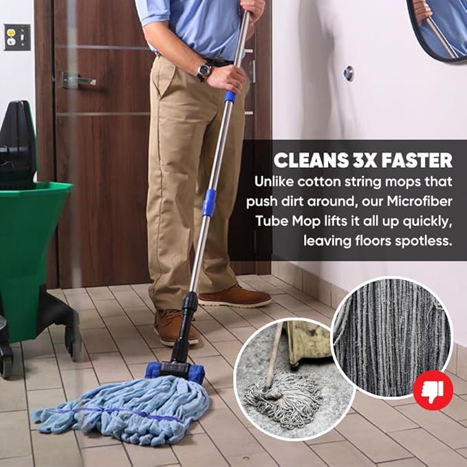 Commercial Mop Head Replacement – 1 Pack Large Yellow Microfiber Tube Mop (18 oz.) | Industrial Wet Mops | Washable Refill, Reusable, Heavy Duty, Looped End Mopheads | Hardwood, Concrete