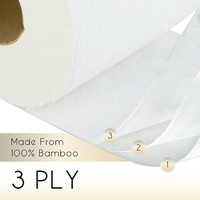 Bamboo Toilet Paper - Premium & Luxurious Eco Choice – FSC Certified, BPA Free, Biodegradable Packaging (12 Pack)