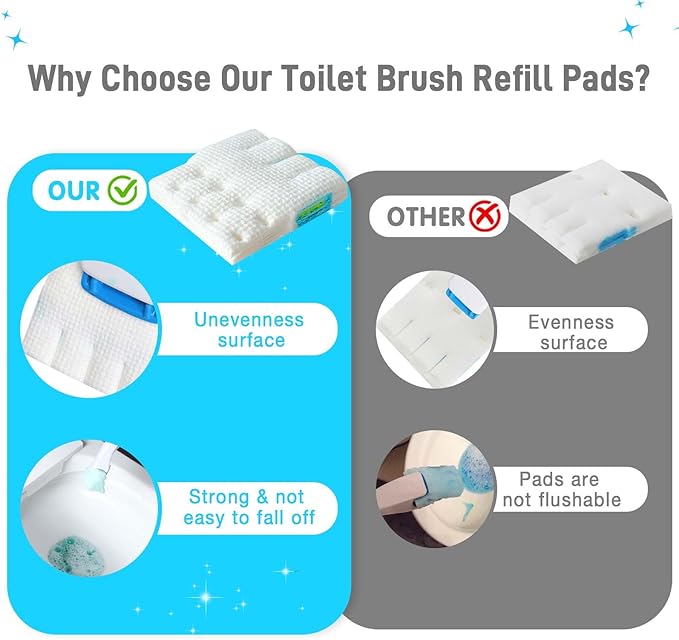Toilet Cleaner Refill Pads Ocean Scent Enhanced Odor Control 48 Count Toilet Scrubber Refill Clean Stains Disposable Toilet Brush Refill for Toilet and Bathroom