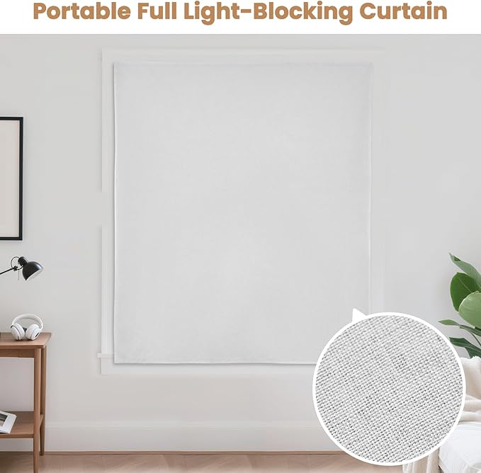 Adhesive Curtain,100% Blackout Shades,No Rod,Easy to Install,Provides Privacy Protection for Bedrooms (Grayish White - W60 × L72 in)