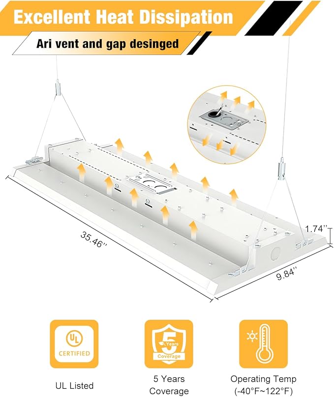 300W LED Linear High Bay Light, 45000LM LED Linear Shop Light Commercial 120-277V, 5000K High Bay Lights for Warehouse, Garage Factory, UL Listed, 5 Years Warranty, White
