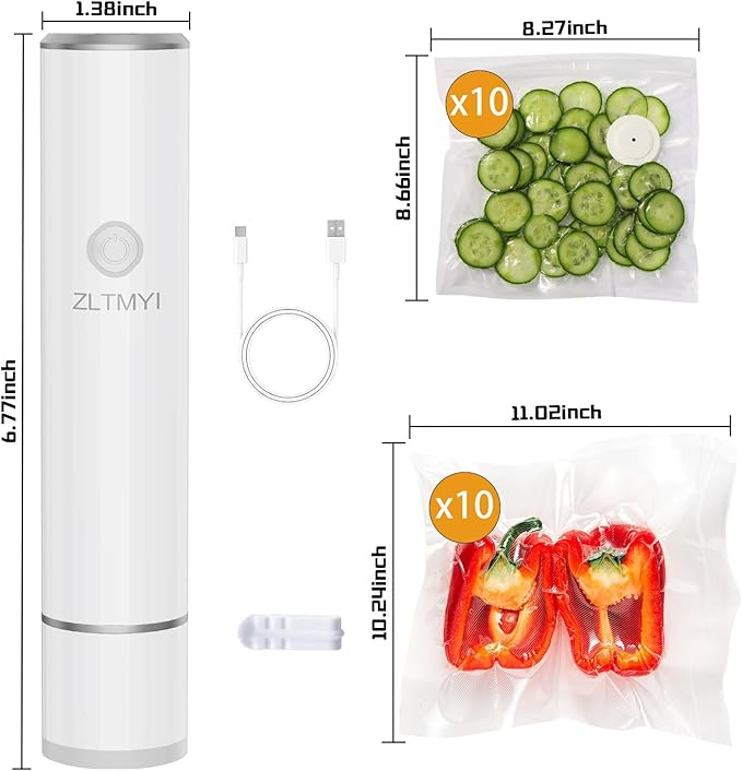 Handheld Vacuum Sealer for Food,Compact Portable Vacuum Sealer Machine Include Reusable Vacuum Sealer Bags Ideal for Preservation Fresh,Sous-Vide,Meal Prep and Food Storage(20 S+XL ZZ)
