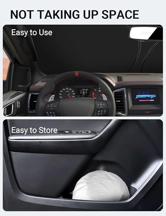 Proadsy Windshield Sun Shade for 2019-2025 2026 Ford Ranger, Custom Fit Front Window Sunshade Protector, Foldable UV Block Heat Shield, Keep Interior Cool, XL XLT Lariat Accessories