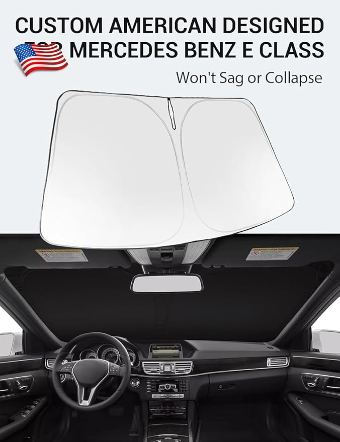 Proadsy 2025 Upgrade Windshield Sun Shade Custom Fit 2010-2016 Mercedes Benz E Class Foldable Front Sunshade Protector Sun Visor Blocks UV Rays Keep Car Cooler
