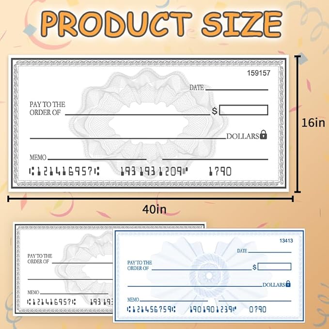 40x16 Inch Double-Sided Reusable Presentation Check | Waterproof Dry Erase Sign for Charity Donations & Fundraisers| Big Checks for Presentations