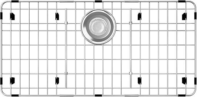 Large Sink Protector for Kitchen Sink,Metal Sink Rack 27.5" X 13.5",Stainless Steel Sink Grid for Bottom of Sink with Strainer,Corner Radius 1",Sink Grate with Rear Drain Hole for Single Bowl,1 Pack