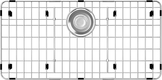 Large Sink Protector for Kitchen Sink,Metal Sink Rack 27.5" X 13.5",Stainless Steel Sink Grid for Bottom of Sink with Strainer,Corner Radius 1",Sink Grate with Rear Drain Hole for Single Bowl,1 Pack