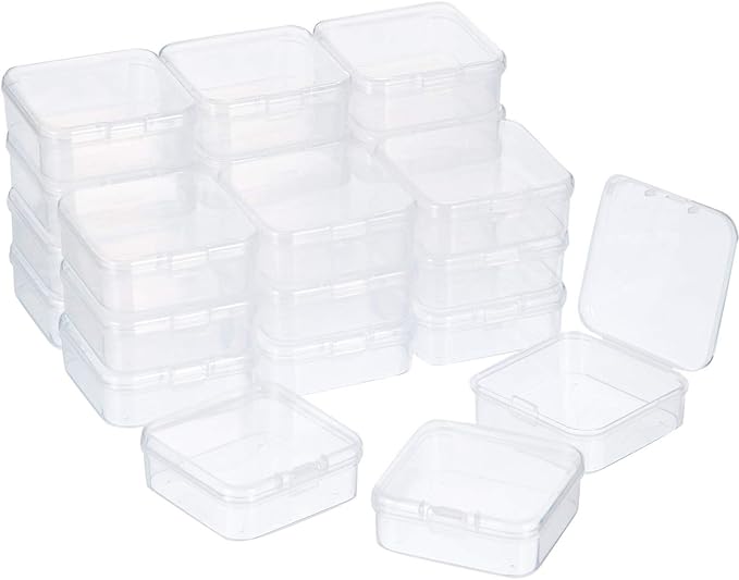 24 Packs Small Clear Plastic Beads Storage Containers Box with Hinged Lid for Storage of Small Items, Crafts, Jewelry, Hardware(2.12 x 2.12 x 0.79 Inches)