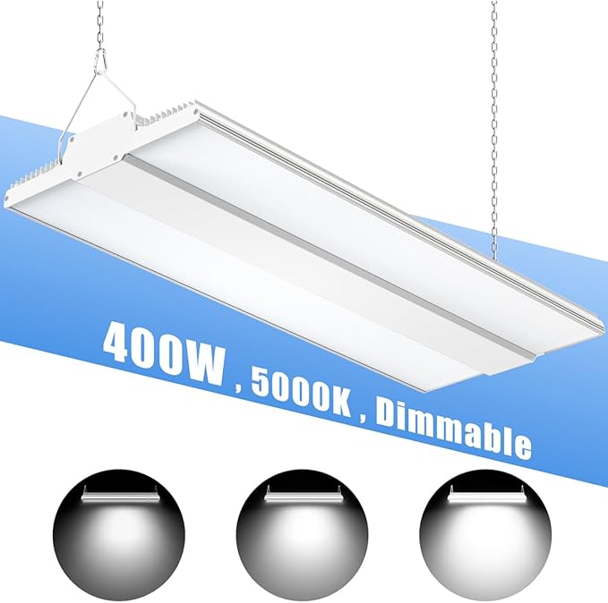 400W LED High Bay Shop Light 60,000LM, 2.2FT High Bay LED Warehouse Light UL DLC Listed Dimmable 0-10V, 5000K Linear Haning Shop Light Fixture, Commercial Bay Lighting for Factory Garage AC100-277V