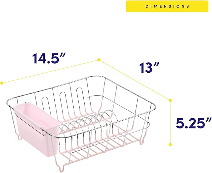 Dish Drying Rack & Cutlery Holder 2 Piece Set - Compact Sink-Fitting Dish Drainer with Rubberized Undercoating, Space-Saving Kitchen Organizer for Plates, Cups, Bowls & Utensils In Sink, Pale Pink