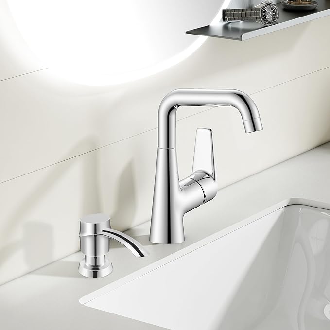 SAMODRA Soap Dispenser for Kitchen Sink, Lotion Dispenser Built-infor Kitchen Sink, Chrome ABS Pump, with 11 OZ Bottle (Chrome)