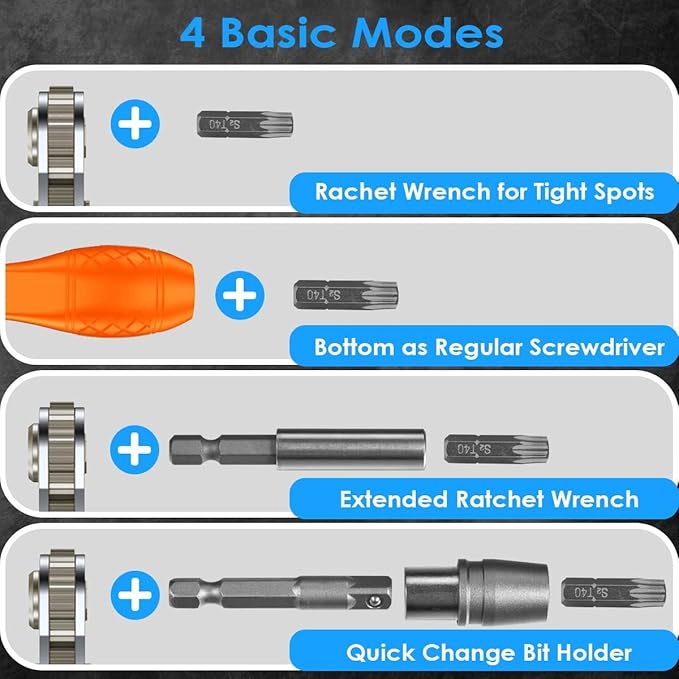 133in1 Mini Ratchet Wrench Screwdriver Bit Set with 1/4" Hex Shank Phillips/Pozidriv/Hexagon/Torx/Slotted/Square Bits, 36-Tooth Gear, Magnetic Bit Holder, 90 Degree Drive Handle